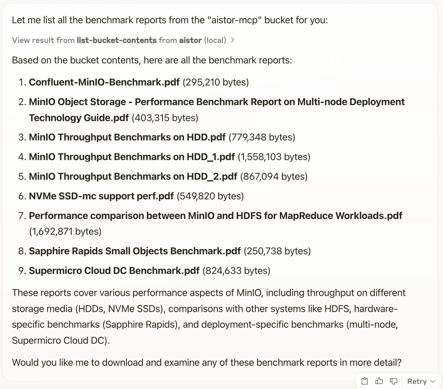 List benchmark reports