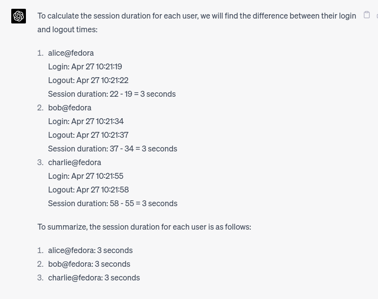 Session durations